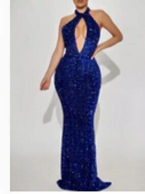 Blue Sequin Maxi Dress